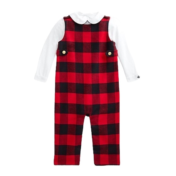 Ralph Lauren Baby Boys Buffalo Check Overall & Bodysuit Set Size 6 Months NWT - Picture 1 of 15